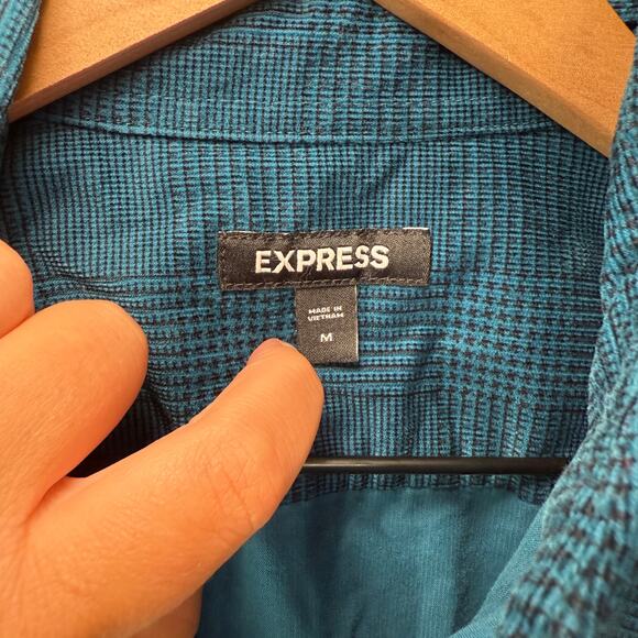 Express Men's Long Sleeve Corduroy Plaid Button Dress Shirt Blue Size Medium - Picture 3 of 6